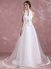 Robe de bal moderne blanche en Satin et Filet de Ligne-A et Dos nu