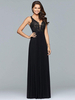 Robe de bal noire A-ligne col en V sans manches en mousseline de soie sans manches longues en dentelle robes dinvité de mariage