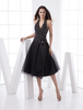 Robe de bal noire de col V avec strass longueur mollet