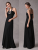 Robe de bal noire en Mousseline de soie avec Col en V