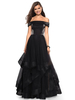 Robe de bal noire velours bateau cou princesse robes de soirée silhouette