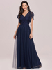 Robe de bal robe de cocktail mariage col V manche courte au sol