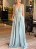 Robe de bal robe de soirée col V profond à bretelle au sol