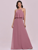 Robe de bal rose A-ligne licou paillettes sans manches paillettes longueur plancher robes de soirée