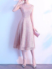 Robe de bal rose clair robe de bal col bijou paillettes sans manches volants robes de soirée