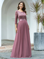 Robe de bal rose col bijou A-ligne demi-manches tulle dentelle robes de longueur au sol