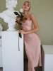 Robe de Bal rose en Satin de soie stretch à bretelle décolleté Robe de soirée