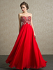 Robe de bal rouge en chiffon bustier décoré des perles laçage sur dos longueur au sol Robe de soirée mariage