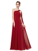 Robe de bal rouge une ligne une épaule en mousseline de soie sans manches robes de soirée maxi plissées