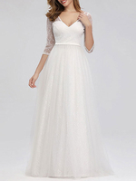 Robe de Bal Simple 2021 en Dentelle A-ligne Col en V Longueur du Plancher Robe de soirée Robe d