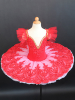 Robe de Ballet Rouge Femme Adulte Ballerine Paillettes Dentelle Dentelle Polyester Robe Ensemble Tenue de Performance