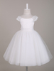Robe De Baptême Blanche en tulle col rond manche courtes robe de fille de fleur