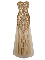 Robe de charleston Robe vintage Robe de soirée Or paillette robe formelle longue sans bretelles Robe de charleston