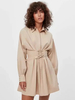 Robe de Chemisier Courte Femme à Col Revers avec Manches Longues Amples Coupe Cintrée à Lacets Bas Evasée Unicolore