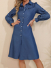 Robe de Chemisier Courte Femme à Col Revers avec Manches Longues avec Boutons Unicolore