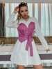 Robe de Chemisier Courte Femme à Col Revers avec Manches Longues Coupe Cintrée à Lacets Unicolore