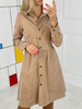 Robe de Chemisier Courte Femme à Col Revers avec Manches Longues Coupe Cintrée avec Boutons Bas Evasée Unicolore