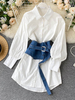 Robe de Chemisier Courte Femme à Col Revers avec Manches Longues Coupe Cintrée avec Boutons Bicolores Tunique Femme