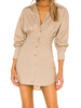 Robe de Chemisier Courte Femme à Col Revers avec Manches Longues Coupe Cintrée avec Boutons Unicolore Robe Sexy