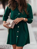 Robe de Chemisier Courte Femme à Col Revers avec Manches Longues Coupe Cintrée Unicolore