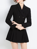 Robe de Chemisier Courte Femme à Col V avec Manches Longues Coupe Cintrée Bas Evasée Unicolore