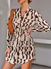 Robe de Chemisier Courte Imprimé à Col V avec Manches Longues Bicolores Robe Femme