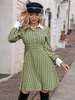 Robe de Chemisier Courte Imprimé Pois à Col Revers avec Manches Longues Coupe Cintrée Bas Evasée Bicolores Robe Femme