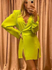 Robe de Chemisier Femme Courte avec Manches Longues à Col V avec Boutons Coupe Cintrée Unicolore Robe Sexy