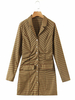 Robe de Chemisier Femme Courte Imprimé Carreaux à Col Revers avec Manches Longues avec Boutons Coupe Cintrée avec Poches Bicolores Blazer Femme
