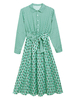 Robe de Chemisier Mi-longue à Col Revers avec Manches Longues Coupe Cintrée à Lacets Bas Evasée Bicolores Robe Longue
