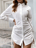 Robe de Chemisier Tunique Courte à Col Revers avec Manches Longues avec Boutons avec Franges Unicolore