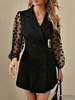 Robe de Chemisier Tunique Courte à Col V avec Manches Longues Amples Coupe Cintrée Unicolore