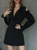 Robe de Chemisier Tunique Courte Femme à Col Décolleté en V avec Manches Longues Coupe Cintrée Unicolore