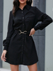 Robe de Chemisier Tunique Courte Femme à Col Revers avec Manches Longues Amples Coupe Cintrée Unicolore