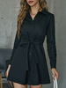 Robe de Chemisier Tunique Courte Femme à Col Revers avec Manches Longues Coupe Cintrée à Lacets Unicolore Robe Femme