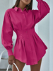 Robe de Chemisier Tunique Courte Femme à Col Revers avec Manches Longues Coupe Cintrée avec Boutons Unicolore Robe Femme