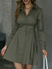 Robe de Chemisier Tunique Courte Femme à Col Revers avec Manches Longues Coupe Cintrée avec Boutons Unicolore Robe Femme