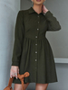 Robe de Chemisier Tunique Courte Femme à Col Revers avec Manches Longues Coupe Cintrée avec Boutons Unicolore Robe Femme