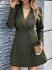 Robe de Chemisier Tunique Courte Femme à Col Revers avec Manches Longues Coupe Cintrée Unicolore