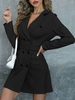 Robe de Chemisier Tunique Courte Femme à Col Revers avec Manches Longues Coupe Cintrée Unicolore
