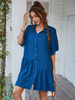 Robe de Chemisier Tunique Femme à Col Revers avec Manches Courtes Bas Evasée avec Boutons