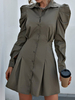 Robe de Chemisier Tunique Femme à Col Revers avec Manches Longues Amples Coupe Cintrée Bas Evasée Unicolore