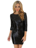 Robe de club avec paillettes et paillettes col ras du cou manches casaque