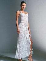Robe De Club Bretelles Sexy Dentelle Dos Nu Robe Fendue Volant Blanche