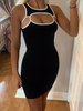 Robe de Club Courte Femme avec Bretelles à Col Rond Coupe Cintrée Bicolores Robe Sexy