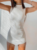 Robe de Club Courte Femme Moulante à Col Montant sans Manches Coupe Cintrée Unicolore Robe Sexy