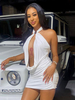 Robe de Club Courte Femme Sexy avec Bretelles avec Epaule Dénudée Coupe Cintrée en Plis avec Epaule Dénudée Unicolore Robe Eté Sexy