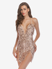 Robe De Club Courte Fendue Femmes Bretelles Col Chic Paillettes En Polyester Sexy