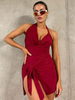 Robe de Club Courte Moulante Femme avec Bretelles à Col Décolleté en V Coupe Cintrée avec Fente à Lacets Unicolore Robe Sexy