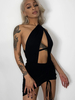 Robe de Club Courte Robe Sexy Femme avec Bretelle à Col Décolleté Ouvert Sur Devant Unicolore à Lacets Elastique Robe de Cocktail